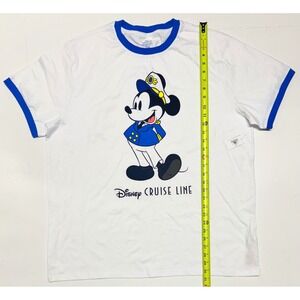 Disney Cruise Line Captain Mickey Mouse Ringer T-Shirt White Blue Mens XL New